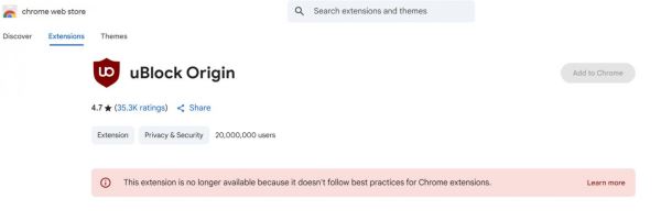 В Chrome 140 усложнили установку uBlock Origin
